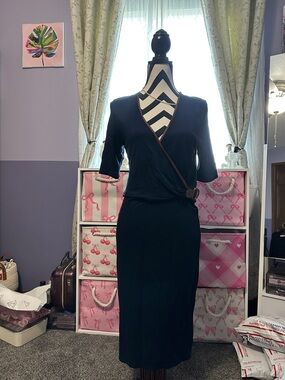Ralph Lauren Classic Black Wrap Midi Dress M